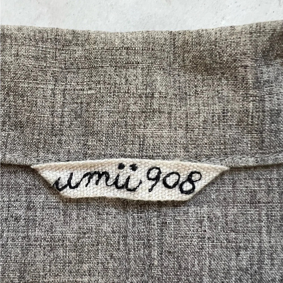 45RPM UMII 908 Women's V-neck Blouse Gray Linen  Sz S Long Sleeve Made in Japan - Picture 9 of 10